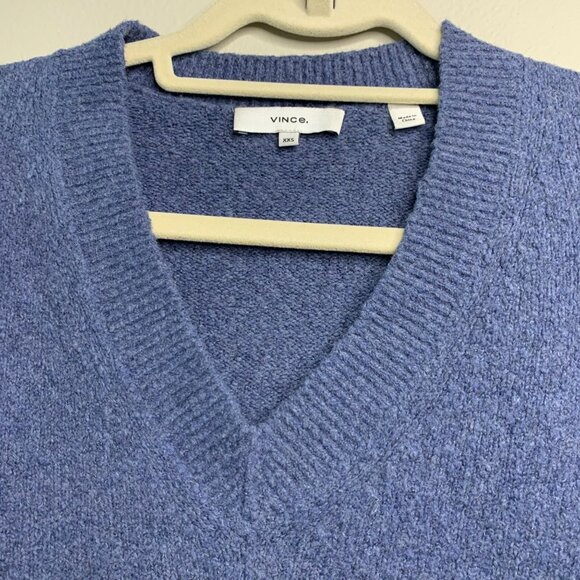 VINCE Oversize V-Neck Sweater Womens XXS Stormy Blue Textured Soft Knit Pullover - Picture 5 of 10